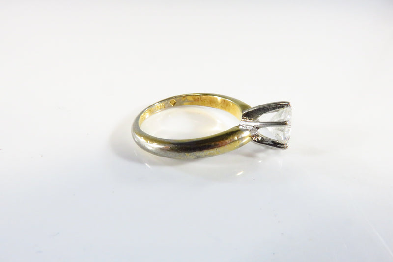 Gold Gilded Clear Glass Solitaire Stone Costume Ring White Metal Size 4 3/4