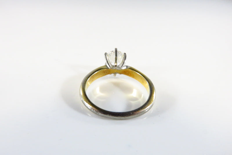 Gold Gilded Clear Glass Solitaire Stone Costume Ring White Metal Size 4 3/4