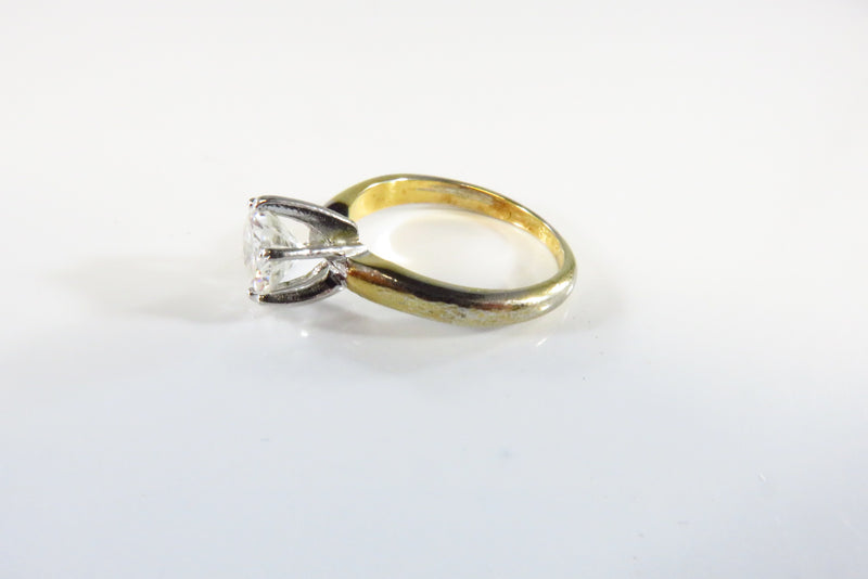 Gold Gilded Clear Glass Solitaire Stone Costume Ring White Metal Size 4 3/4