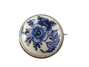 Vintage Dutch 835 Silver Blue Pottery Brooch Pin Approximately 1"x1" — Silver — front view