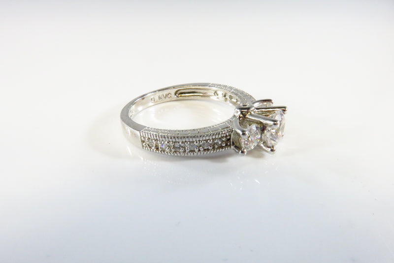 Past Present & Future Sterling Round Cut CZ Ring With Accents Ring Size 9