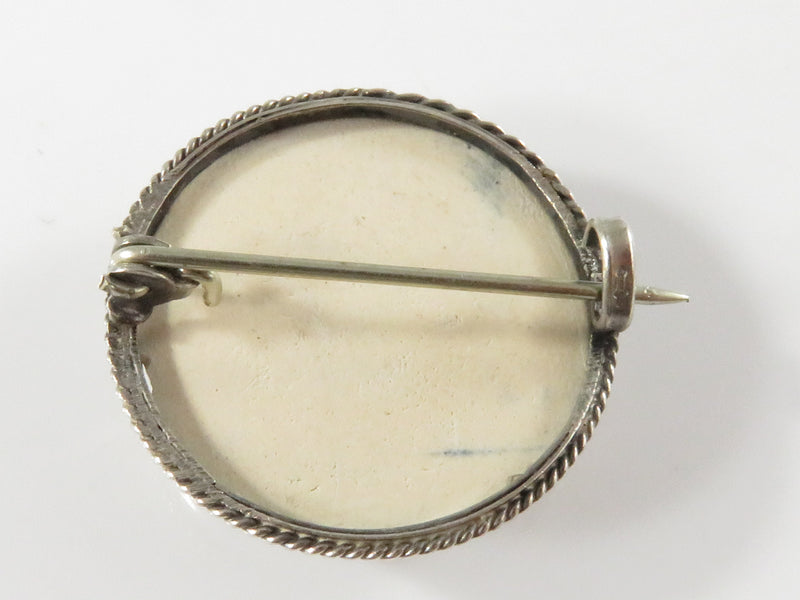 Vintage Dutch 835 Silver Blue Pottery Brooch Pin Approximately 1"x1"