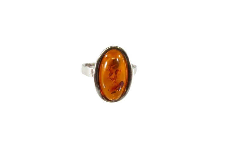 Vintage Cabochon Dark Orange Amber Ring Oval Fancy Set Sz 6.75
