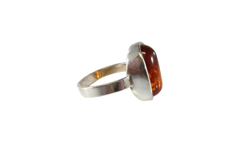 Vintage Cabochon Dark Orange Amber Ring Oval Fancy Set Sz 6.75