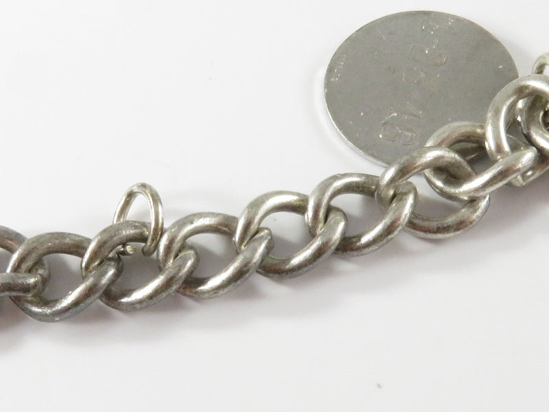 c1950’s Unisex Sterling Heavy Curb Link 7" Charm Bracelet 30.8 Grams