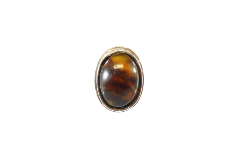 Oval Swirling Brown Glass Signet Ring Sterling Silver