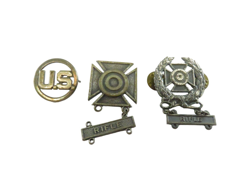 Lot of U.S. Military Rifle Marksman Qualification Badges and Insignia - Silver Tone — Silver — front view