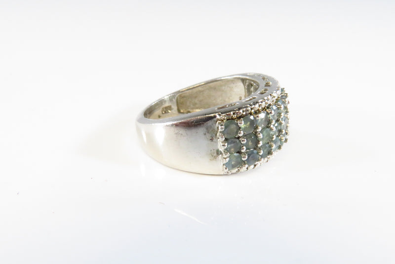 Teal Sapphire Gemstone Cocktail Ring with Diamond Accents Sterling Size 6.5