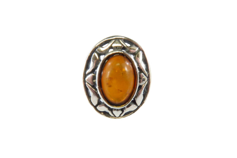 Pierced Silver & Orange Amber Cabochon Vintage Sterling Silver Ring Size 5.25