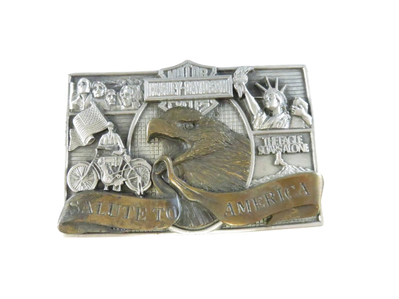 Harley Davidson Motor Cycles Salute To America Pewter & Copper Plaque
