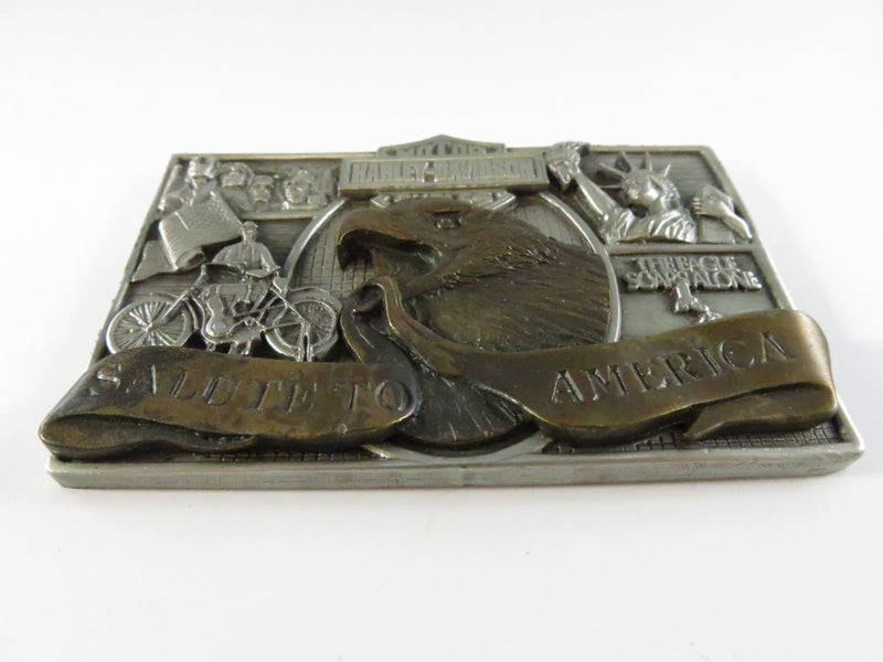 Harley Davidson Motor Cycles Salute To America Pewter & Copper Plaque