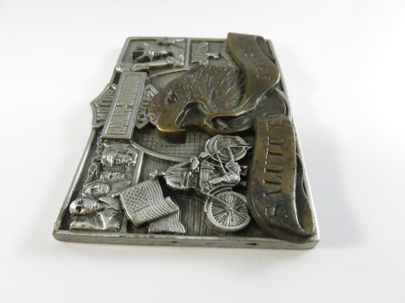 Harley Davidson Motor Cycles Salute To America Pewter & Copper Plaque