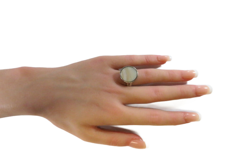 18mm Round Solitaire White Stone Sterling Silver Solitaire Ring Size 7.25