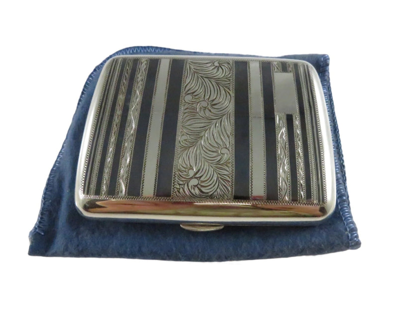 silver 950 cigarette case Engraved Antique Large case, Monogram CLM Silver japanese cigarette case