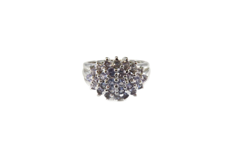 Translucent Violet White Tanzanite Cluster Cocktail Ring