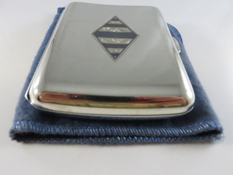 Vintage 1920s Art Deco 950 Silver Cigarette Case Engraved Black Enamel - 3 3/4" across