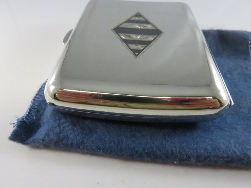 Vintage 1920s Art Deco 950 Silver Cigarette Case Engraved Black Enamel - 3 3/4" across