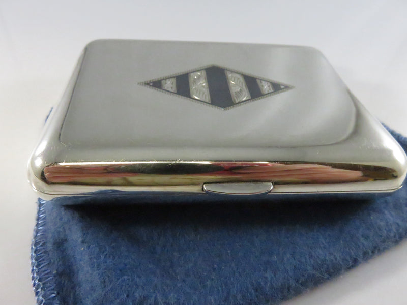 Vintage 1920s Art Deco 950 Silver Cigarette Case Engraved Black Enamel - 3 3/4" across