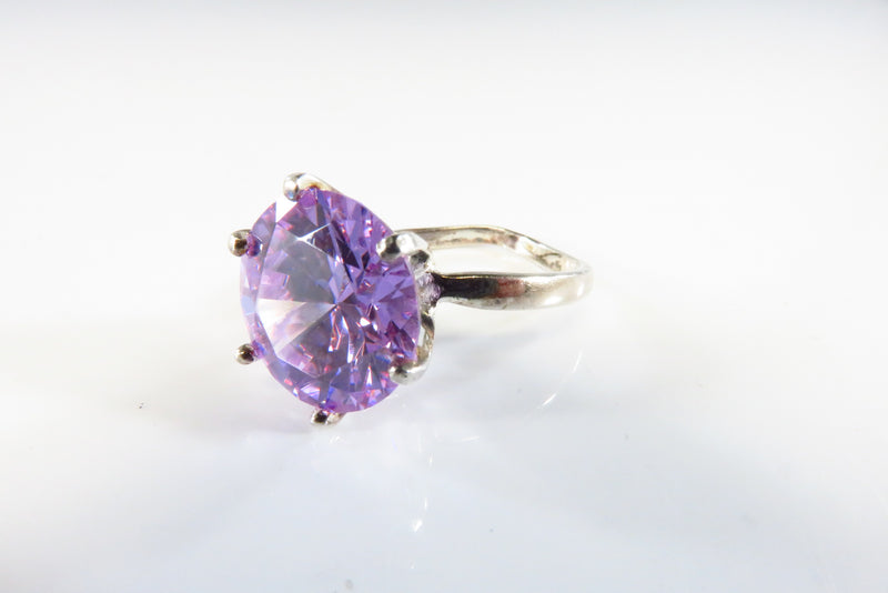 Sterling Silver 12mm Violet Purple Solitaire Stone Ring Size 6 3/4 Bent Band