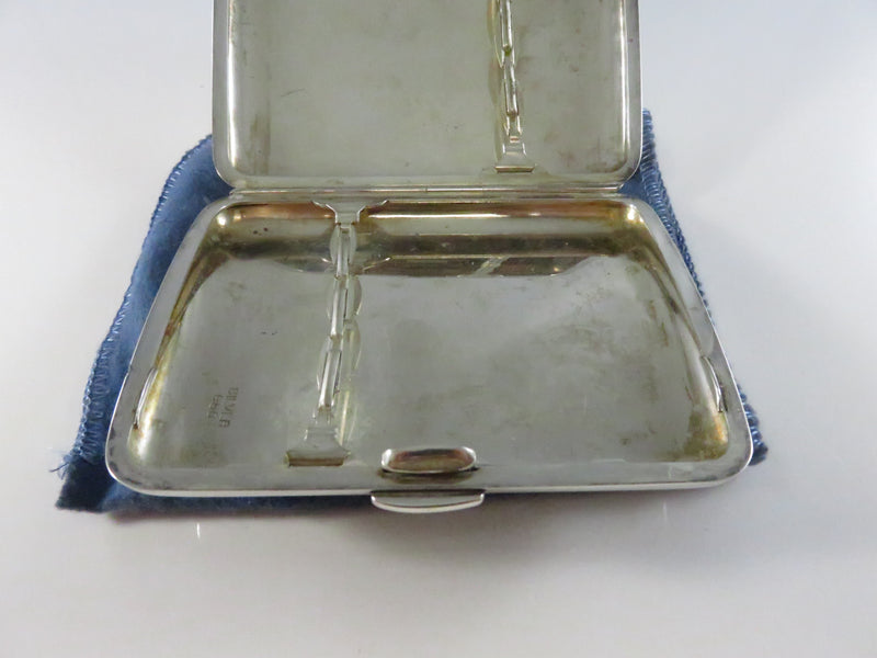 Vintage 1920s Art Deco 950 Silver Cigarette Case Engraved Black Enamel - 3 3/4" across