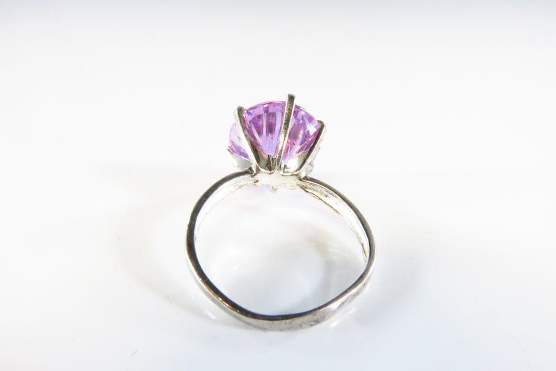 Sterling Silver 12mm Violet Purple Solitaire Stone Ring Size 6 3/4 Bent Band
