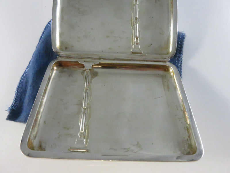Vintage 1920s Art Deco 950 Silver Cigarette Case Engraved Black Enamel - 3 3/4" across