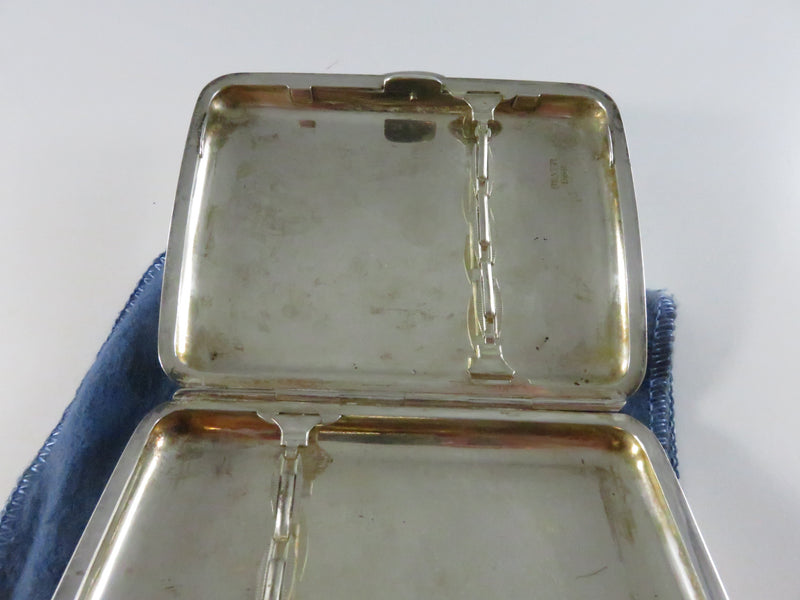 Vintage 1920s Art Deco 950 Silver Cigarette Case Engraved Black Enamel - 3 3/4" across