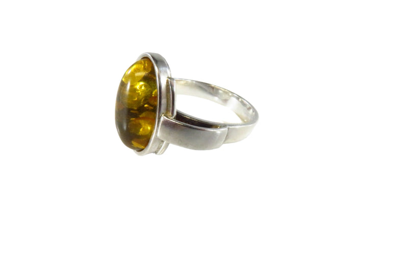 Honey Yellow Amber Cabochon Vintage Fancy Sterling Setting Ring Size 7.75