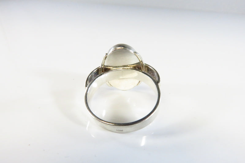 Honey Yellow Amber Cabochon Vintage Fancy Sterling Setting Ring Size 7.75