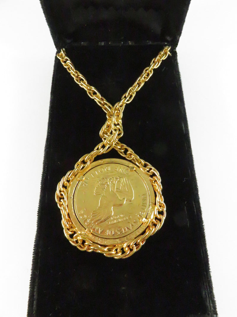 Vintage U.S. Mint Eisenhower Dollar Necklace - 14KT HGE Chain & Pendant