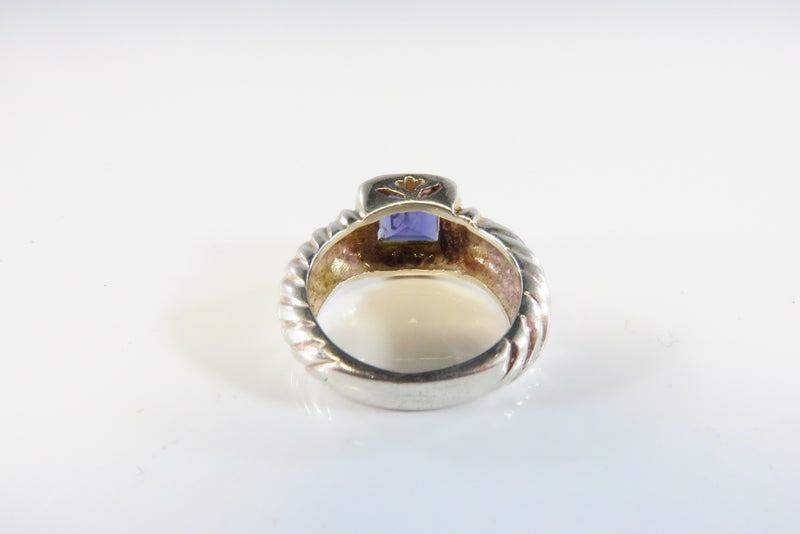 Designer Style Sterling Silver Purple Glass Noblesse Cable Ring Size 5.5