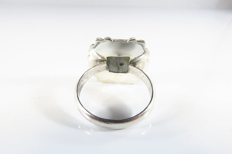 Unusual Briolette Square Cut Gray Glass Southwestern Sterling Ring Size 7