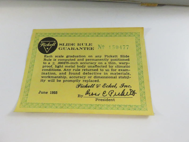 c1955 Pickett 901-T 10" Simplex Slide Rule with Box, Leather Sleeve & Manuals