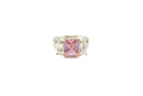Emerald Cut Pink and Clear Glass Stone Costume Ring White Metal Size 7.5 — Emerald — front view