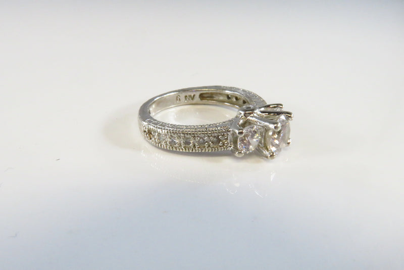 Past Present & Future Sterling Round Cut CZ Ring With Accents Ring Size 5 1/2