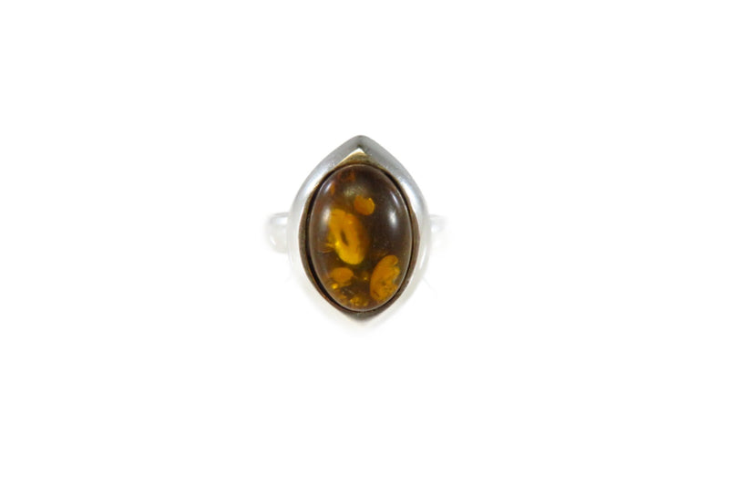 Vintage Oval Amber Cabochon in Sterling Navette Formed Setting