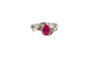 Oval Pink Ruby & CZ Accented Sterling Silver Ring 925 SUN Size 6 1/2 — Sterling Silver, Silver • Ruby — front view