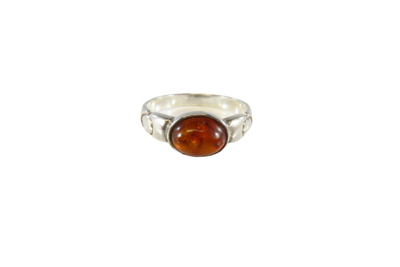 Orange Amber Band Ring Sterling Stackable Ring