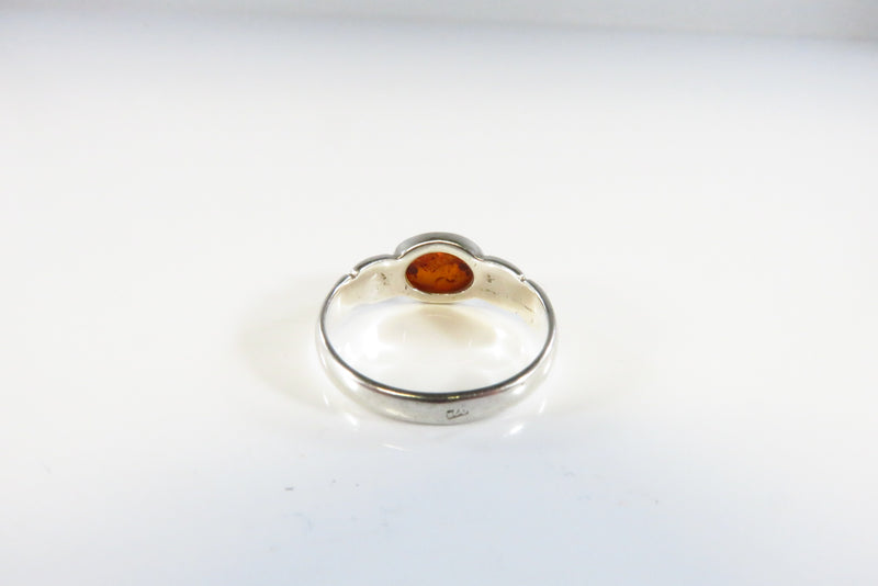 Petite Orange Amber Band Ring Sterling Stackable Ring Style Setting  Sz 6.5