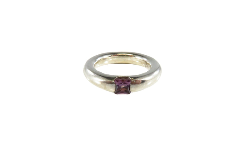 4mm Round Sterling Silver Stackable Band Purple Cushion Cut Glass Size 5.5