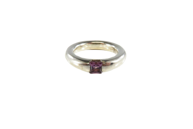 Sterling Silver Ring Stackable Band Purple Cushion Cut Glass