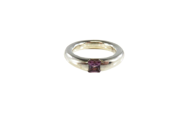 Sterling Silver Ring Stackable Band Purple Cushion Cut Glass 4mm Size 5.5 — Sterling Silver, Silver — front view