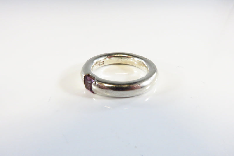 4mm Round Sterling Silver Stackable Band Purple Cushion Cut Glass Size 5.5