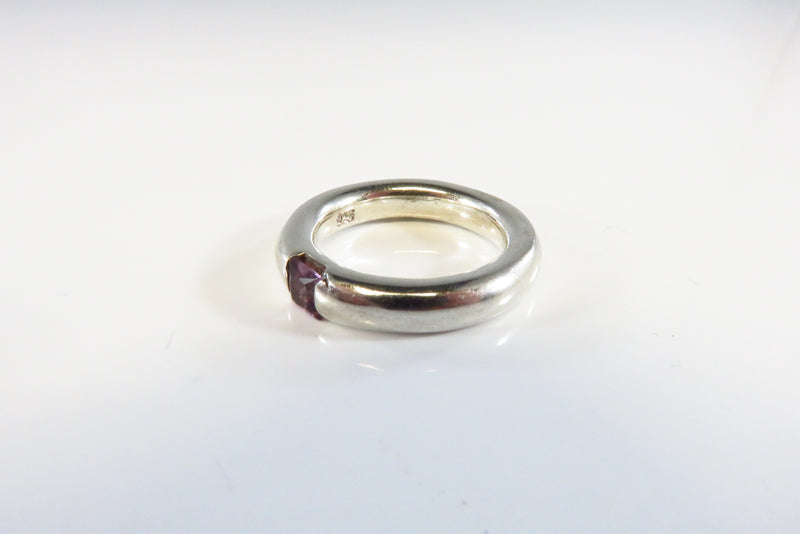 Sterling Silver Ring Stackable Band Purple Cushion Cut Glass 4mm Size 5.5