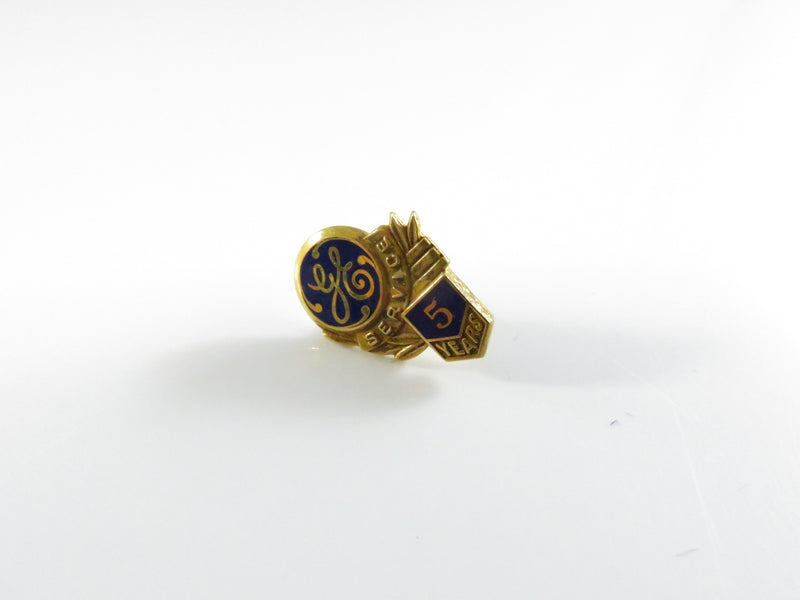 General Electric 5-Year Service lapel pin — 1/10 10K GF, blue enamel