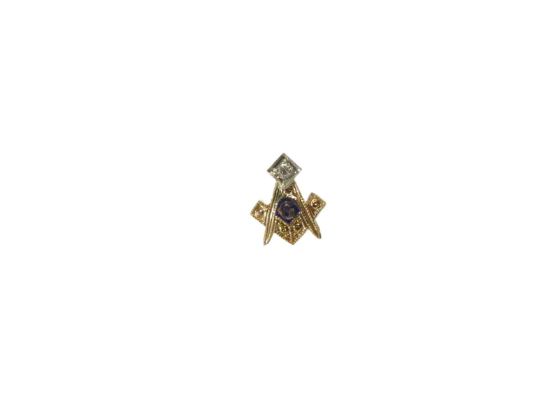 10K Yellow and White Gold Masonic Lapel and Pinback Screw-Back with Diamond Accent - approx. 10.6mm — 10K, Gold • Diamond — f