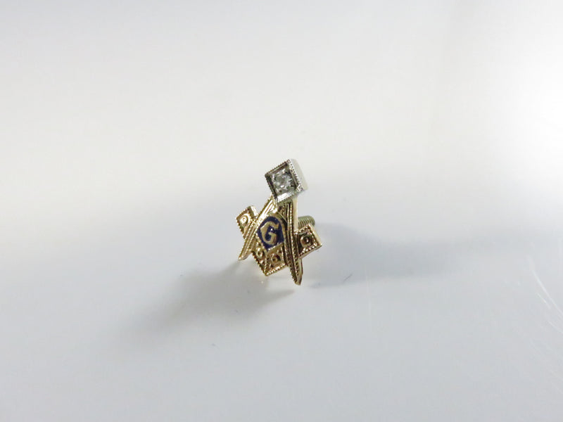 10K Yellow and White Gold Masonic Lapel and Pinback Screw-Back with Diamond Accent - approx. 10.6mm