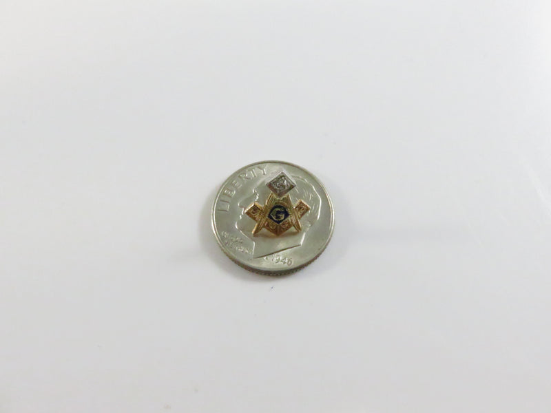 10K Yellow and White Gold Masonic Lapel and Pinback Screw-Back with Diamond Accent - approx. 10.6mm