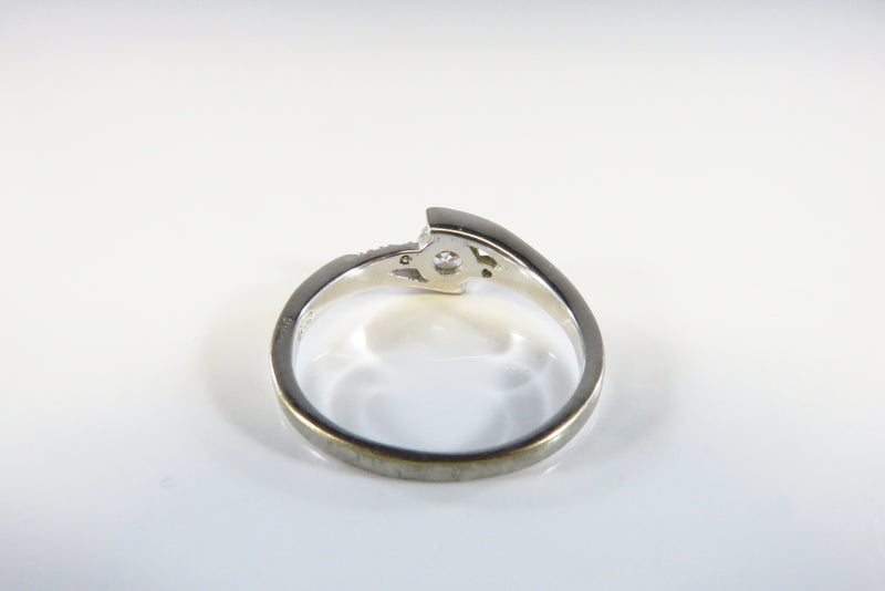 Modernist Bypass Ring in Sterling Silver With Clear Stones Ring Size 7.25