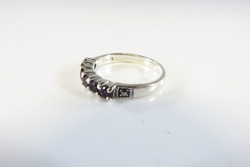 Sterling Silver Stackable Purple Glass Marcasite Accented Band Ring Size 7.25